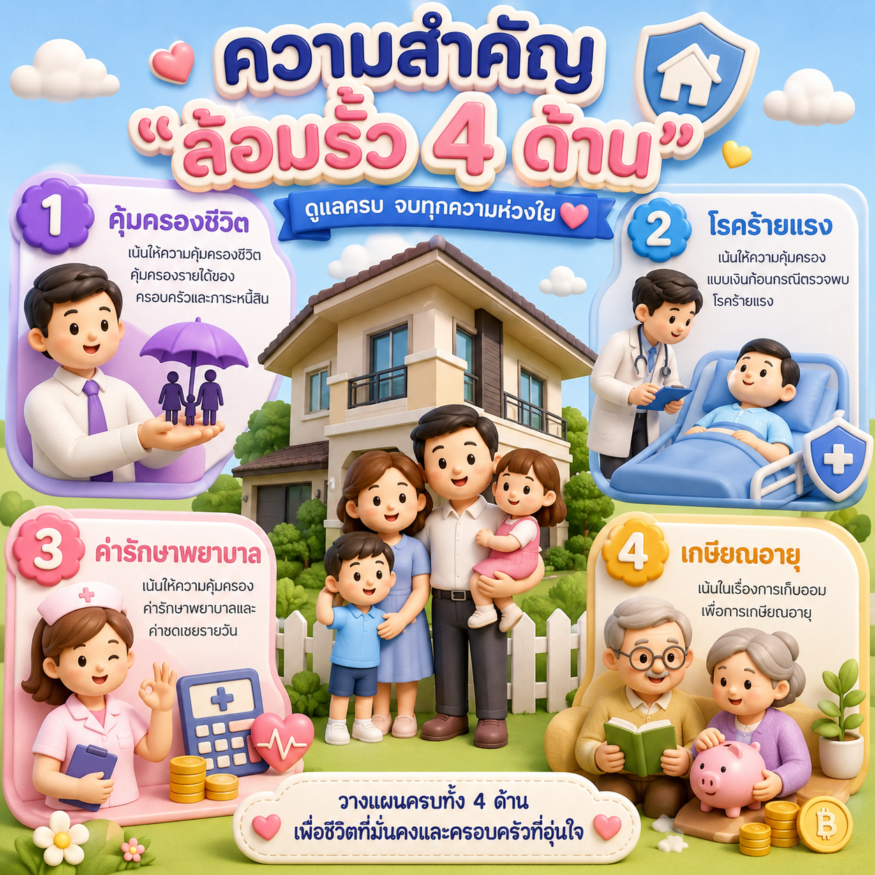 ภาพตัวอย่างการวางแผนประกันครอบครัว 4 ด้าน